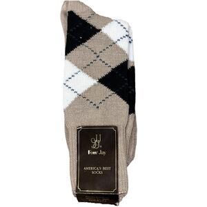 Vintage New Four Jay Argyle Cotton Blend Socks Black, Tan & Cream Size 8-12